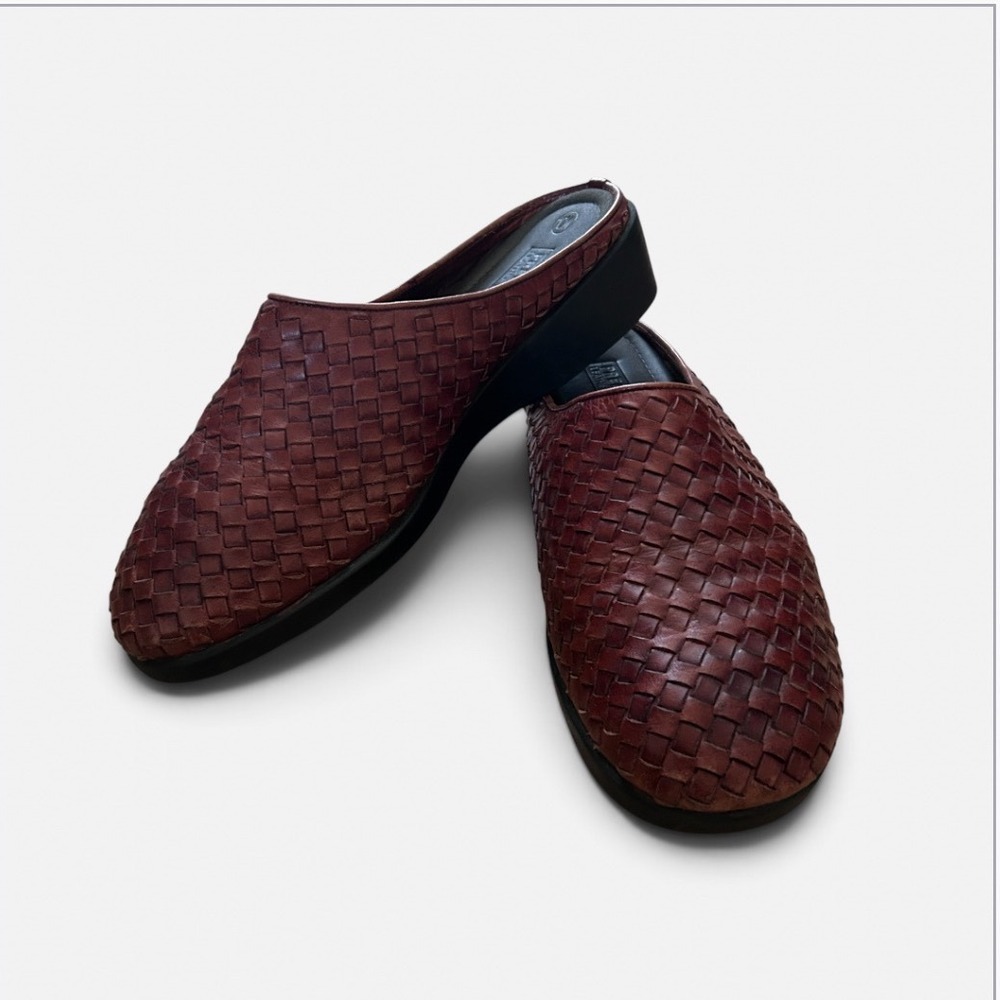 Predictions 90s Vintage Woven Leather Chocolate Brown Clogs Mules Womens 10W